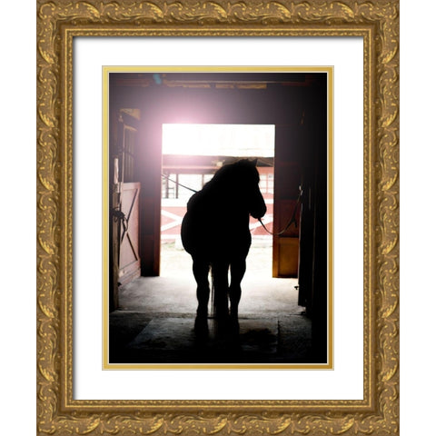 Horse Silhouette Gold Ornate Wood Framed Art Print with Double Matting by Reed, Michele