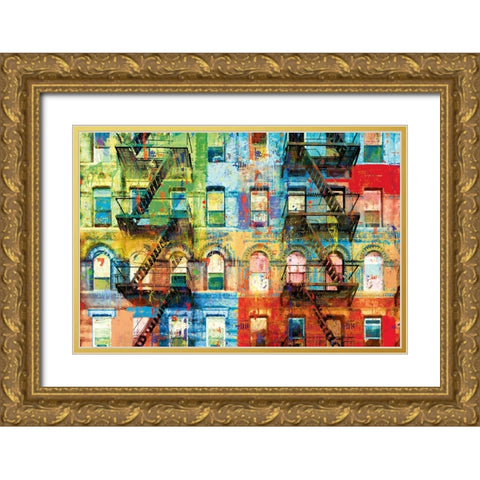 Bowery Block Gold Ornate Wood Framed Art Print with Double Matting by Miller, Savannah