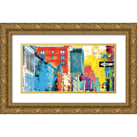 Broadway And Spring Street Gold Ornate Wood Framed Art Print with Double Matting by Miller, Savannah
