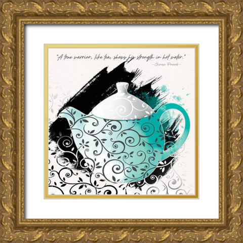 Teal Tea 1 Gold Ornate Wood Framed Art Print with Double Matting by Miller, Savannah