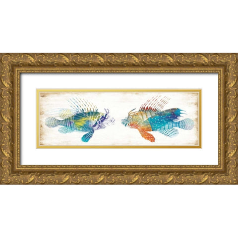Fish Kiss Gold Ornate Wood Framed Art Print with Double Matting by Villa, Milli