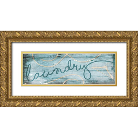 Laundry Hanger Blue Gold Ornate Wood Framed Art Print with Double Matting by Villa, Milli