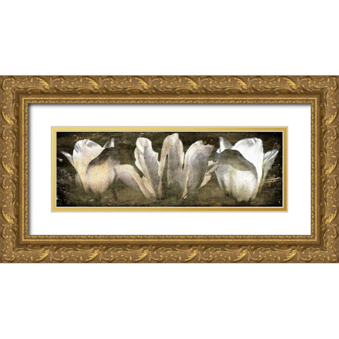 Three Tulips Amber Gold Ornate Wood Framed Art Print with Double Matting by Villa, Mlli