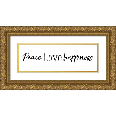 Peace Love Happiness Gold Ornate Wood Framed Art Print with Double Matting by Villa, Mlli