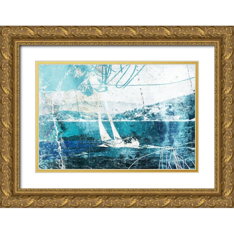 Rough Seas Gold Ornate Wood Framed Art Print with Double Matting by Villa, Mlli