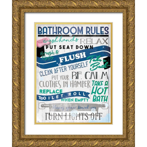 Bathroom Rules Gold Ornate Wood Framed Art Print with Double Matting by Villa, Mlli
