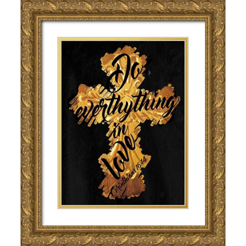 Gold Cross Black Mate Gold Ornate Wood Framed Art Print with Double Matting by Villa, Mlli