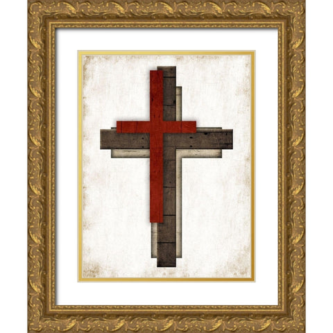 Triple Cross Gold Ornate Wood Framed Art Print with Double Matting by Villa, Mlli