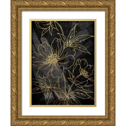 Golden Abstract Floral Gold Ornate Wood Framed Art Print with Double Matting by Villa, Milli