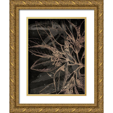 Muted Golden Abstract Floral Mate Gold Ornate Wood Framed Art Print with Double Matting by Villa, Milli
