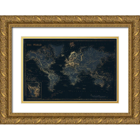 Golden Blue World Gold Ornate Wood Framed Art Print with Double Matting by Villa, Mlli