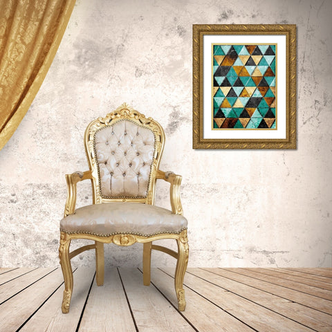 Rocky Teal Mountains Gold Ornate Wood Framed Art Print with Double Matting by Villa, Milli