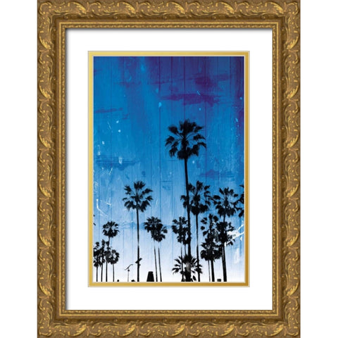 Palm Peach Night Blue Gold Ornate Wood Framed Art Print with Double Matting by Villa, Milli