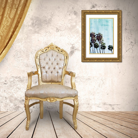 Palm Cool Blue Gold Ornate Wood Framed Art Print with Double Matting by Villa, Milli