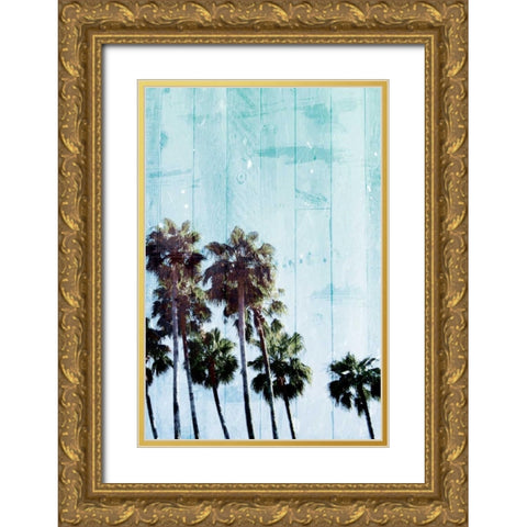 Palm Cool Blue Gold Ornate Wood Framed Art Print with Double Matting by Villa, Milli