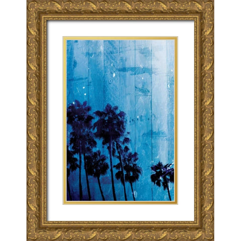 Palm Cool Night Blue Gold Ornate Wood Framed Art Print with Double Matting by Villa, Milli