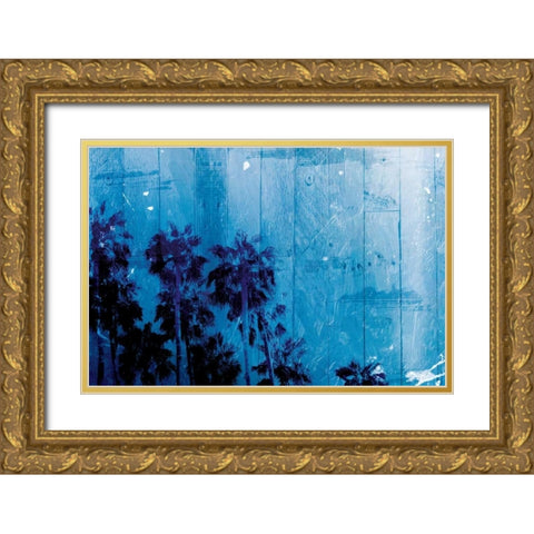 Palm Cool Night Blue Horizontal Gold Ornate Wood Framed Art Print with Double Matting by Villa, Milli