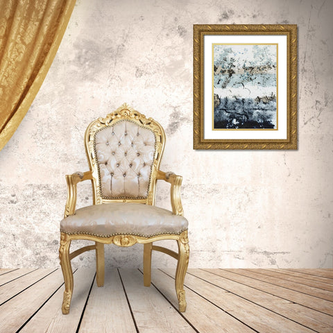 Blue And Gold Ornate Wood Framed Art Print with Double Matting by Villa, Milli