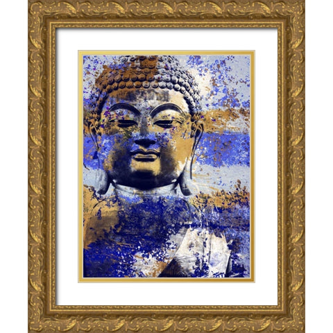 Blue Gold Prayer Gold Ornate Wood Framed Art Print with Double Matting by Villa, Milli