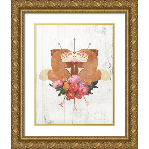 Fox Arrow Flowers Gold Ornate Wood Framed Art Print with Double Matting by Villa, Mlli