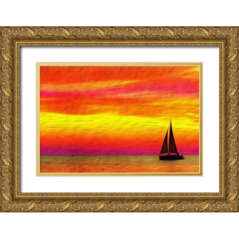 Sunset Boating Gold Ornate Wood Framed Art Print with Double Matting by Villa, Mlli