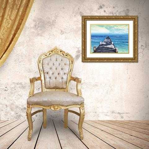 Dock at Sea Gold Ornate Wood Framed Art Print with Double Matting by Villa, Milli
