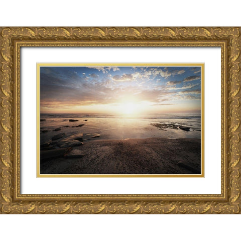 Walk On The Beach Gold Ornate Wood Framed Art Print with Double Matting by Villa, Mlli