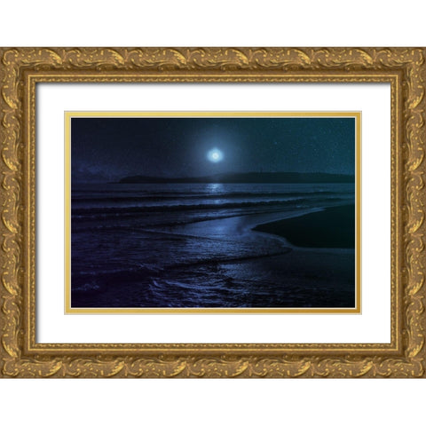 Beach Moon Gold Ornate Wood Framed Art Print with Double Matting by Villa, Milli