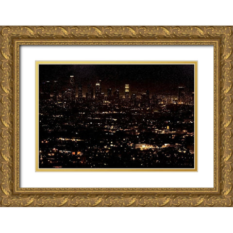 LA At Night Gold Ornate Wood Framed Art Print with Double Matting by Villa, Mlli