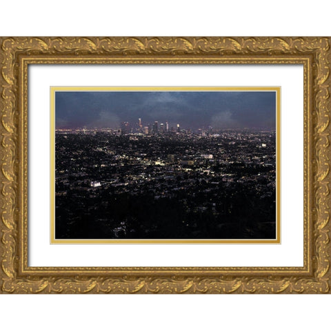 LA Nightlife Color Gold Ornate Wood Framed Art Print with Double Matting by Villa, Mlli