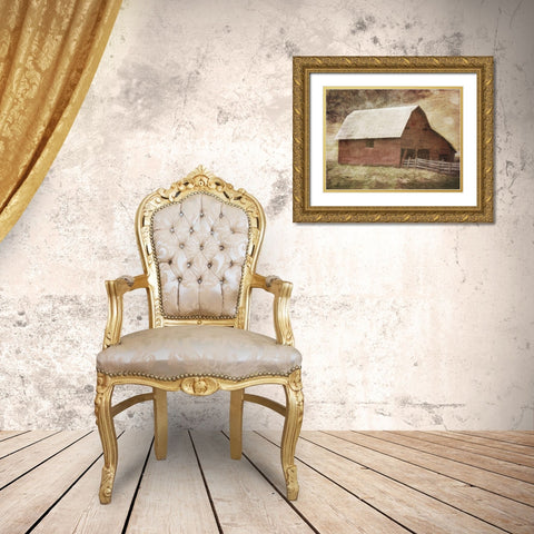 Red Barn Gold Ornate Wood Framed Art Print with Double Matting by Villa, Mlli