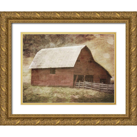 Red Barn Gold Ornate Wood Framed Art Print with Double Matting by Villa, Mlli