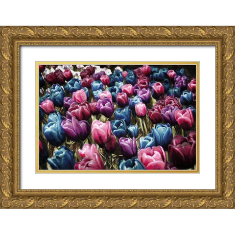Colorful Tulips Gold Ornate Wood Framed Art Print with Double Matting by Villa, Mlli