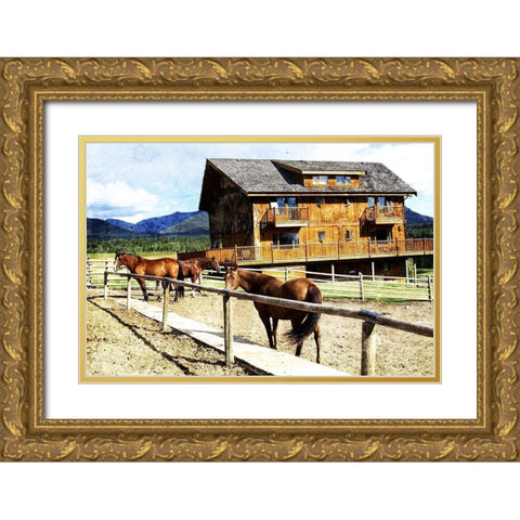 Horse Ranch Gold Ornate Wood Framed Art Print with Double Matting by Villa, Mlli