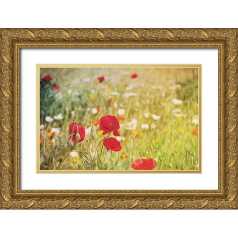 Flowers On The Hill Gold Ornate Wood Framed Art Print with Double Matting by Villa, Mlli