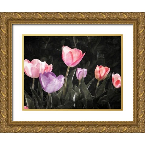 Tulips In The Dark Gold Ornate Wood Framed Art Print with Double Matting by Villa, Mlli