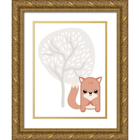 Fox Tree Gold Ornate Wood Framed Art Print with Double Matting by Villa, Mlli