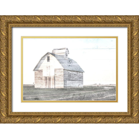 Sunset White Barn Gold Ornate Wood Framed Art Print with Double Matting by Villa, Mlli