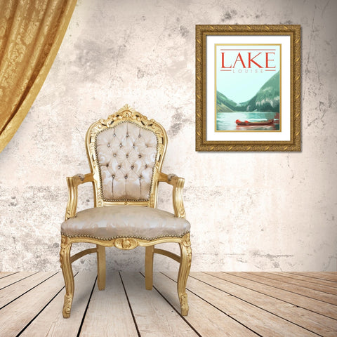 Lake Louise Gold Ornate Wood Framed Art Print with Double Matting by Villa, Mlli