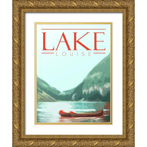 Lake Louise Gold Ornate Wood Framed Art Print with Double Matting by Villa, Mlli