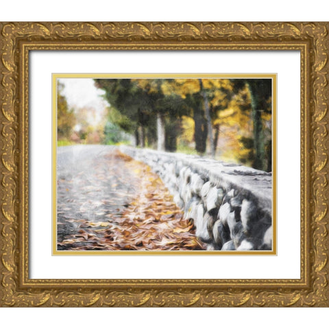 Leaves On The Road Gold Ornate Wood Framed Art Print with Double Matting by Villa, Mlli
