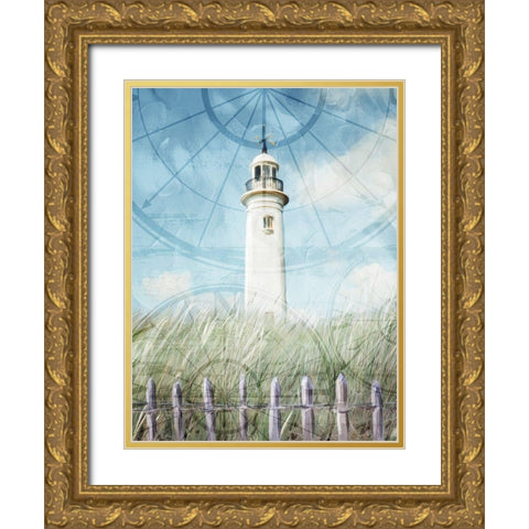 Light House Up On The Hill Gold Ornate Wood Framed Art Print with Double Matting by Villa, Mlli