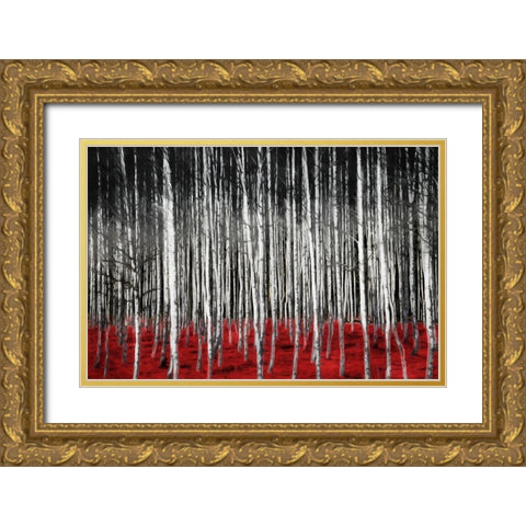 Birch In The Woods At Night Gold Ornate Wood Framed Art Print with Double Matting by Villa, Mlli
