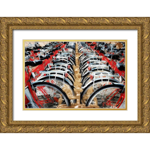 Red Bikes Gold Ornate Wood Framed Art Print with Double Matting by Villa, Mlli