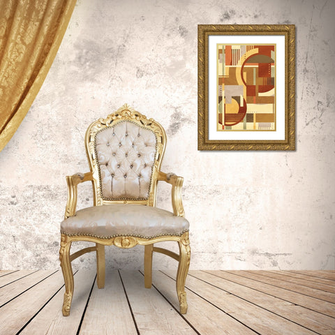 Geo Puzzle Cream Gold Ornate Wood Framed Art Print with Double Matting by Villa, Mlli