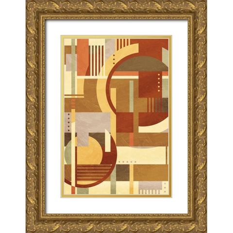 Geo Puzzle Cream Gold Ornate Wood Framed Art Print with Double Matting by Villa, Mlli