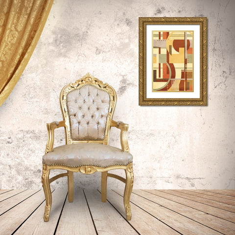 Geo Puzzle Cream Mate Gold Ornate Wood Framed Art Print with Double Matting by Villa, Mlli