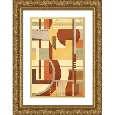 Geo Puzzle Cream Mate Gold Ornate Wood Framed Art Print with Double Matting by Villa, Mlli