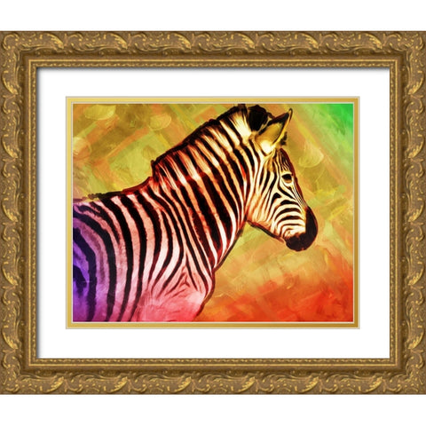 Bright Zebra Gold Ornate Wood Framed Art Print with Double Matting by Villa, Mlli