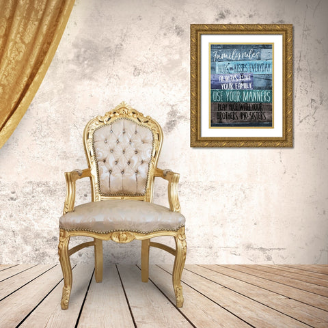 Family Rules Gold Ornate Wood Framed Art Print with Double Matting by Villa, Mlli